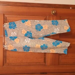 St. John's Bay Women's Floral Crop Pants in Blue, Yellow, and Gray